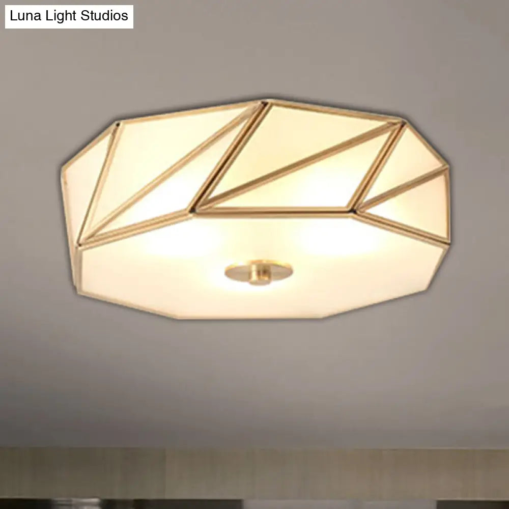 Opal Glass Flush Mount Lamp With Brass Finish - Bedroom Ceiling Fixture (3/4/6 Lights)