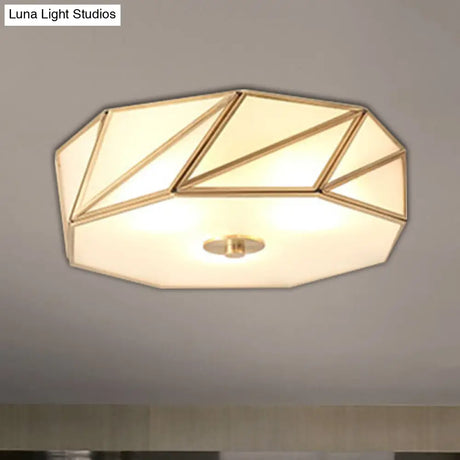 Opal Glass Flush Mount Lamp With Brass Finish - Bedroom Ceiling Fixture (3/4/6 Lights)