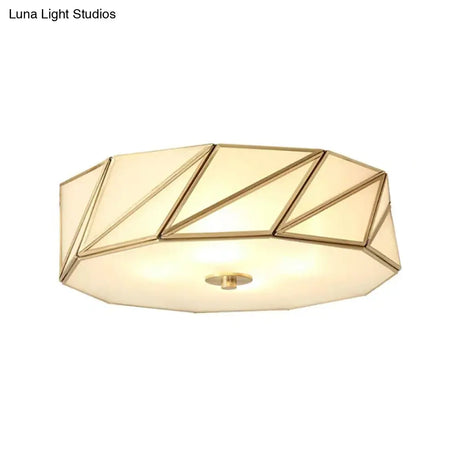 Opal Glass Flush Mount Lamp With Brass Finish - Bedroom Ceiling Fixture (3/4/6 Lights)