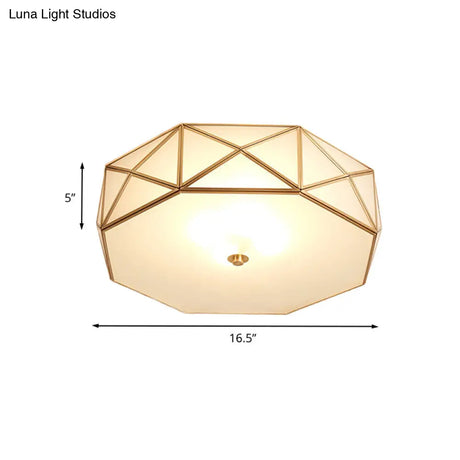 Opal Glass Geometric Drum Flush Mount Lamp With Brass Finish - Modern 4/5 Lights 16.5’/20.5’ Width