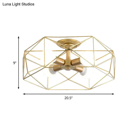 Opal Glass Geometric Semi Flush Gold Light Fixture For Industrial Bedroom - 3/4/5 Lights