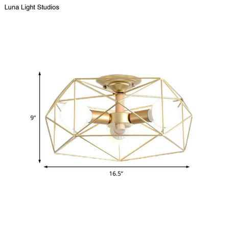 Opal Glass Geometric Semi Flush Gold Light Fixture For Industrial Bedroom - 3/4/5 Lights