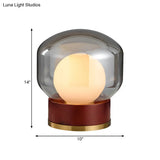 Opal Glass Globe Night Light With Wood Base - Countryside Bedroom Table Lamp In Brown