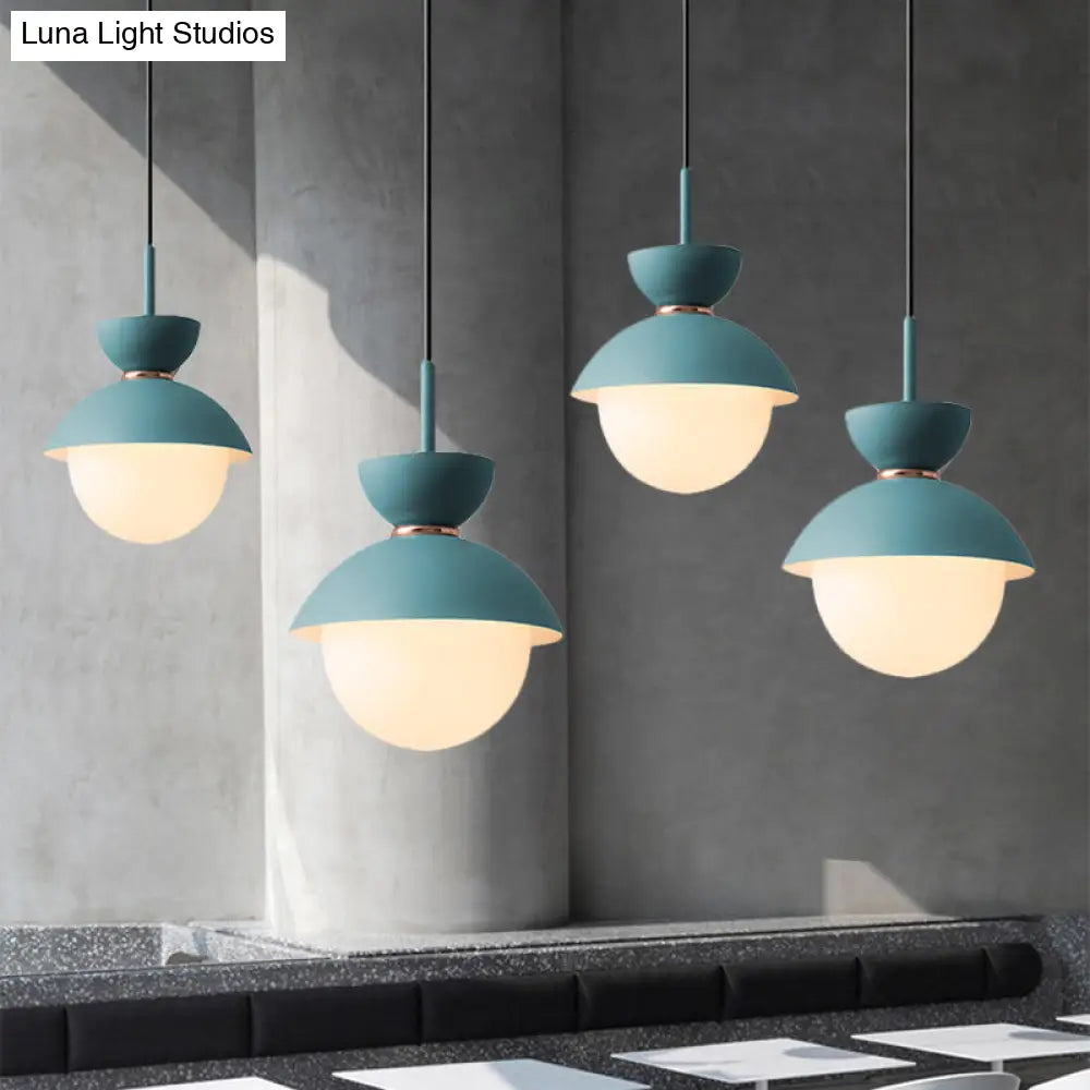 Opal Glass Hourglass Pendant Light With 1 Bulb - Ideal For Restaurants Available In Blue Pink And