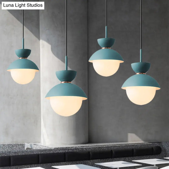 Opal Glass Hourglass Pendant Light With 1 Bulb - Ideal For Restaurants Available In Blue Pink And