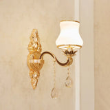 Opal Glass Wall Light: Classic Gold Fixture With Crystal Accent For Living Room 1 / C