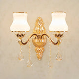 Opal Glass Wall Light: Classic Gold Fixture With Crystal Accent For Living Room 2 / C