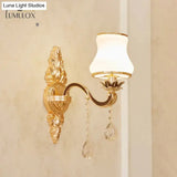 Opal Glass K9 Crystal Wall Light Classic Living Room Lighting Fixture With Accent In Gold
