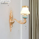 Opal Glass K9 Crystal Wall Light Classic Living Room Lighting Fixture With Accent In Gold