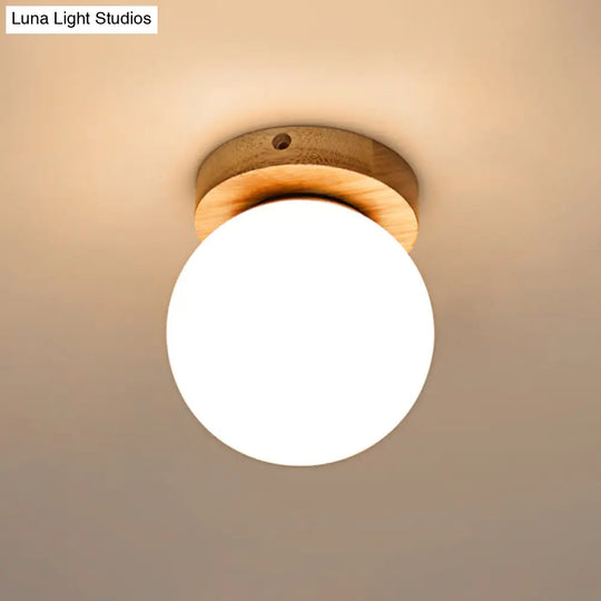 Opal Glass Led Ceiling Fixture With Wood Antler/Square/Round Design - Beige Flushmount