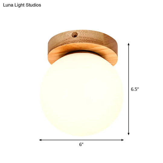 Opal Glass Led Ceiling Fixture With Wood Antler/Square/Round Design - Beige Flushmount