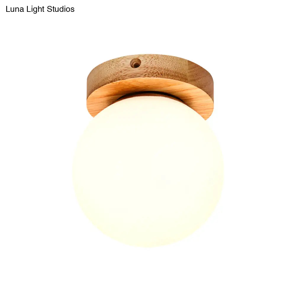 Opal Glass Led Ceiling Fixture With Wood Antler/Square/Round Design - Beige Flushmount