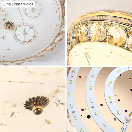 Opal Glass Led Ceiling Light With Crystal Accent In Modern Bowl Design