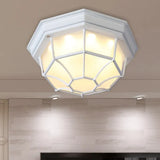 Opal Glass Octagonal Bedroom Flushmount Lodge With 1-Head Modern White/Black Finish – Flush Mount
