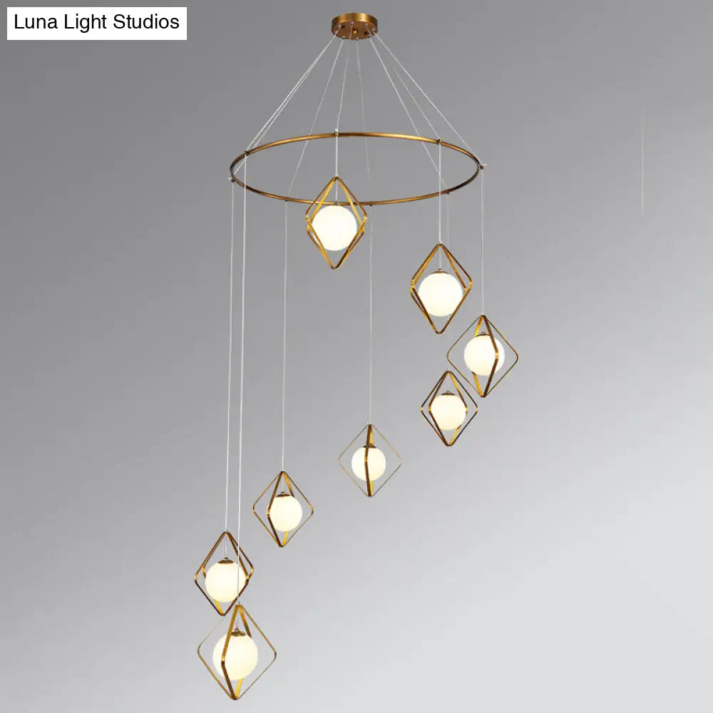 Opal Glass Shade Multi Light Pendant With Global Metallic Design For Living Room
