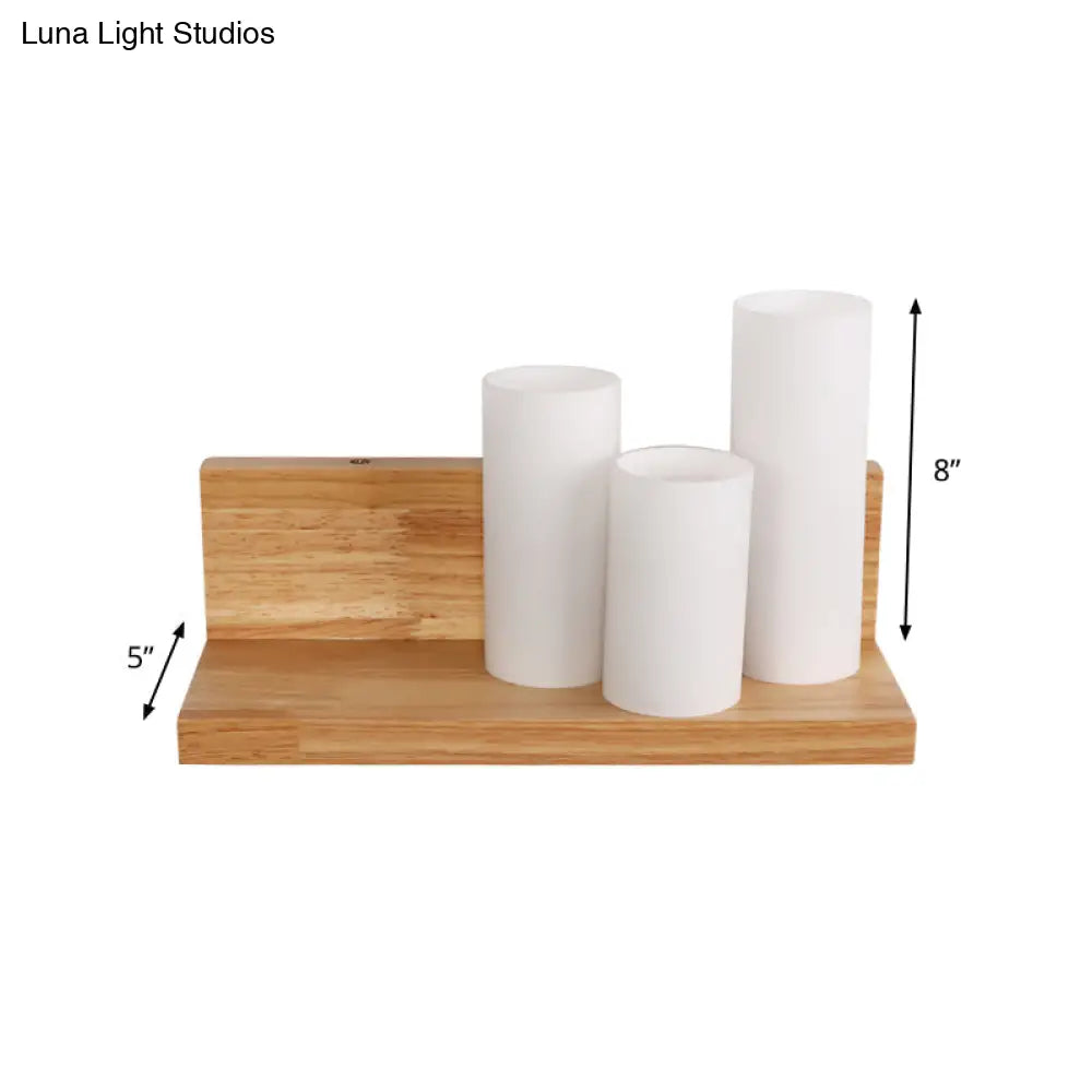 Opal Glass Shade Wood Wall Sconce With 3 Asian Heads - Perfect Dining Room Lighting