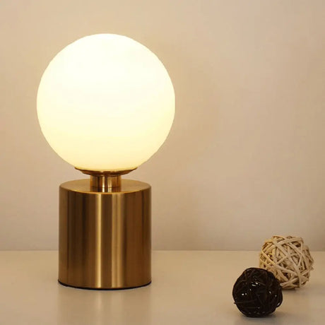 Opal Glass Sphere Night Lamp - Elegant Gold Metal Table Lighting For Living Room