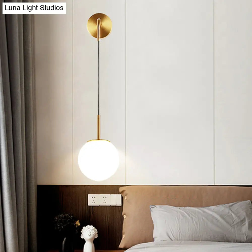 Opal Glass Spherical Wall Lamp: Simplistic 1-Bulb Light Fixture For Bedroom