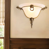 Opal Glass Trumpet Sconce: Elegant Brass Wall Light For Stairways
