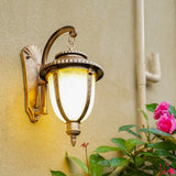 Opal Glass Wall Light Fixture For Traditional Outdoor Bell Mount Bronze / Small