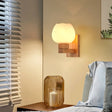 Opal Glass Wall Sconce Nordic Wood Bowl Bedroom Light Fixture White