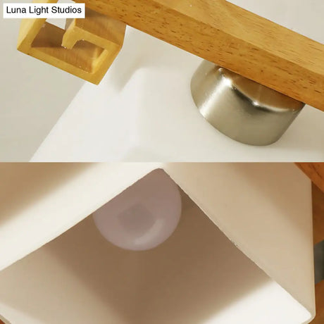 Opal Glass & Wood Cube Shade Ceiling Lamp - Modern Led Flush Light For Living Room Beige