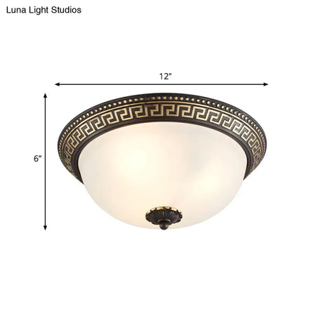 Opaline Glass Ceiling Fixture - Traditional Taper Flush Mount Lamp In Black/Gold For Corridor