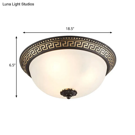 Opaline Glass Ceiling Fixture - Traditional Taper Flush Mount Lamp In Black/Gold For Corridor
