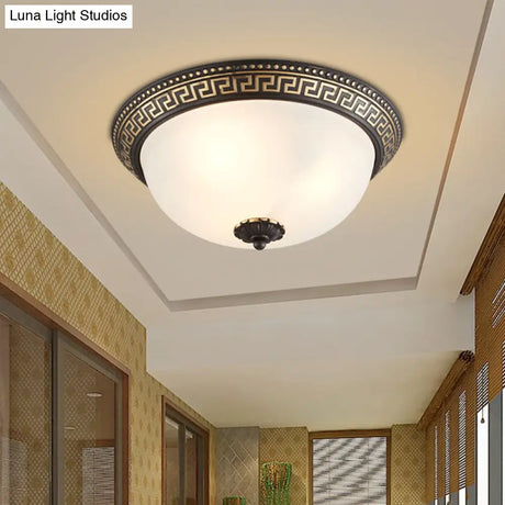 Opaline Glass Ceiling Lighting Retro Flush Mount Fixture With Swastika Pattern - Black - Gold 2/3 -