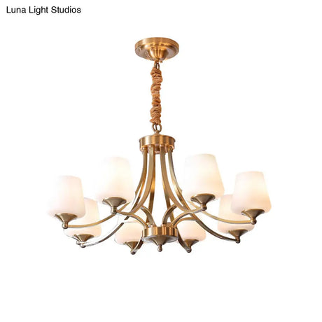 Opaline Glass Chandelier With Traditional Tapered Design - Brass Finish