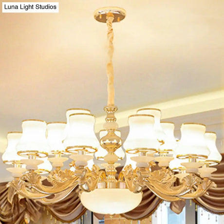 Opaline Glass Curved Chandelier - Elegant Ceiling Suspension Lamp For Living Room