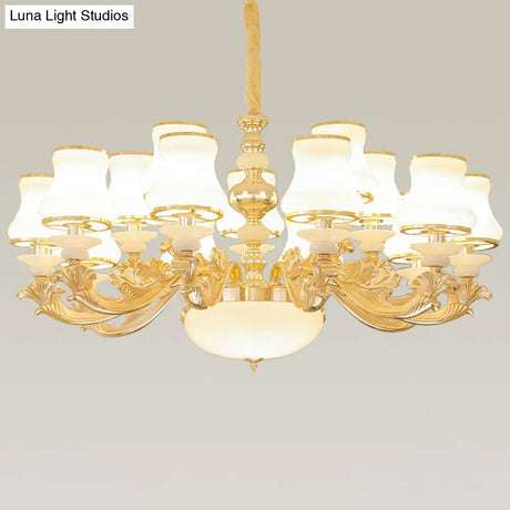 Opaline Glass Curved Chandelier - Elegant Ceiling Suspension Lamp For Living Room