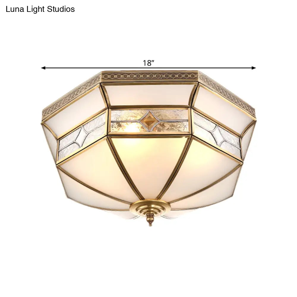 Opaline Glass Dome Ceiling Flush Light With Brass Finish - 3/4 - Light 14’/18’ Warehouse Style