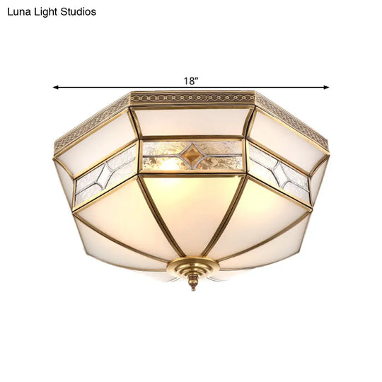Opaline Glass Dome Ceiling Flush Light With Brass Finish - 3/4 - Light 14’/18’ Warehouse Style
