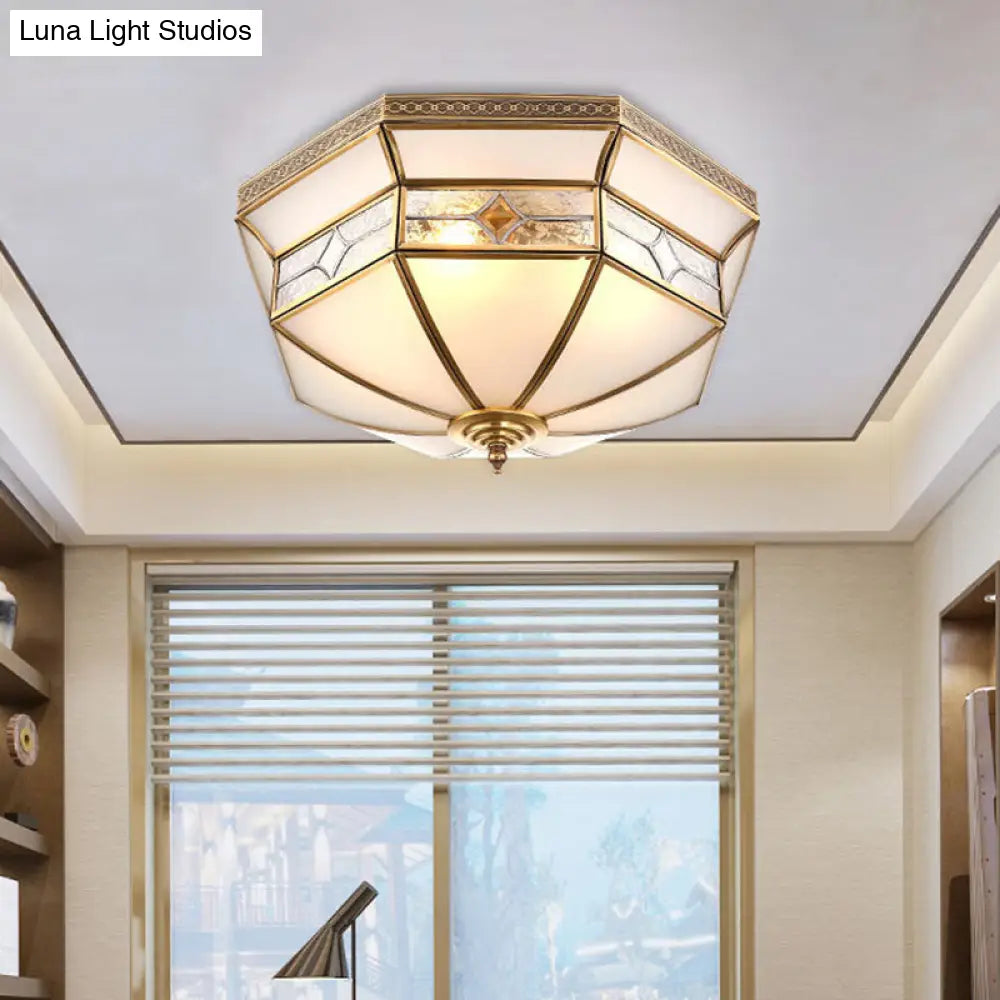 Opaline Glass Dome Ceiling Flush Light With Brass Finish - 3/4-Light 14/18 Warehouse Style / 14