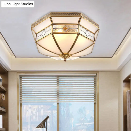 Opaline Glass Dome Ceiling Flush Light With Brass Finish - 3/4-Light 14/18 Warehouse Style / 14