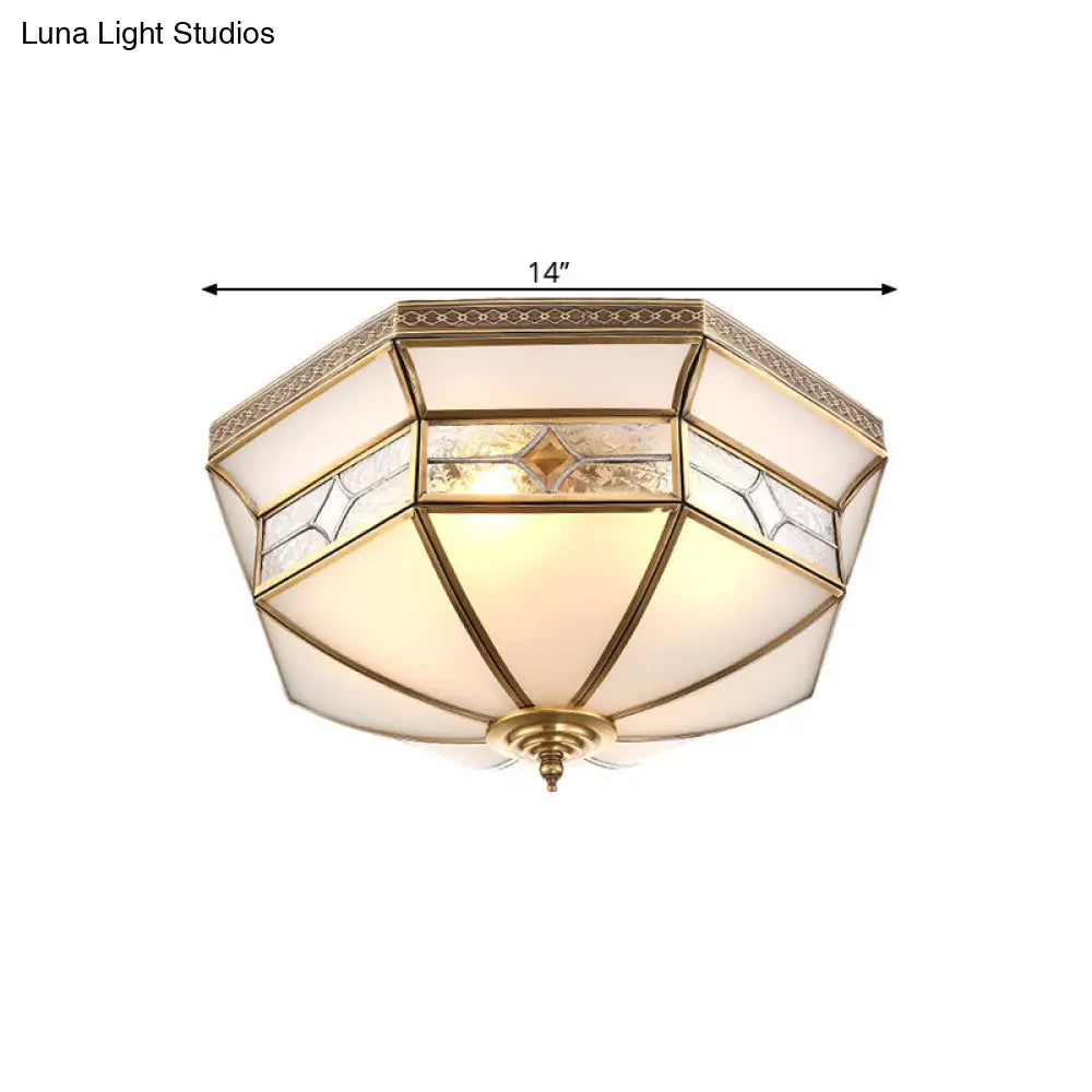 Opaline Glass Dome Ceiling Flush Light With Brass Finish - 3/4 - Light 14’/18’ Warehouse Style