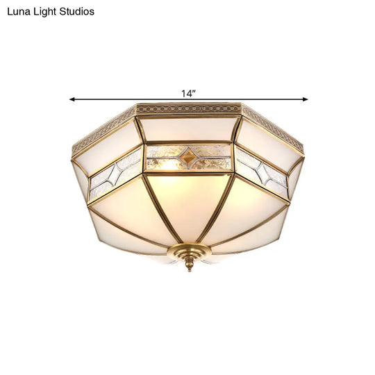 Opaline Glass Dome Ceiling Flush Light With Brass Finish - 3/4 - Light 14’/18’ Warehouse Style