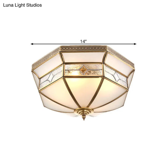 Opaline Glass Dome Ceiling Flush Light With Brass Finish - 3/4-Light 14/18 Warehouse Style