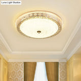 Opaline Glass Drum Flush Mount With Gold Led And Elegant Floral Pattern
