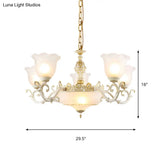 Opaline Glass Flower Ceiling Lamp - Traditional Pendant Chandelier White/Gold 5/7-Light For Drawing