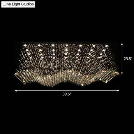 Opulent Crystal Wavy Ceiling Light - Modernist Flush Mounted Lamp In Stainless Steel 28-Light For