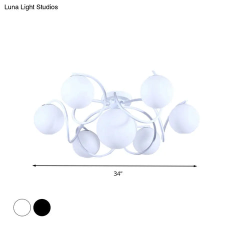 Orb Opal Glass Semi Flush Light - Traditional Black/White 4/7 Lights Living Room Ceiling Lighting