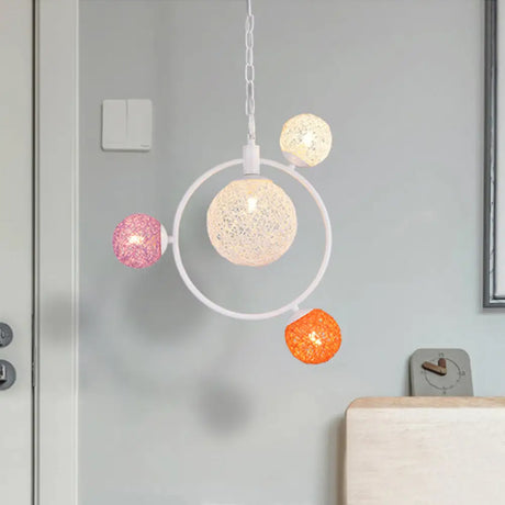 Orbit Glass Pendant Chandelier - 4/7-Light Ceiling Fixture With Black/White Hanging Ring White
