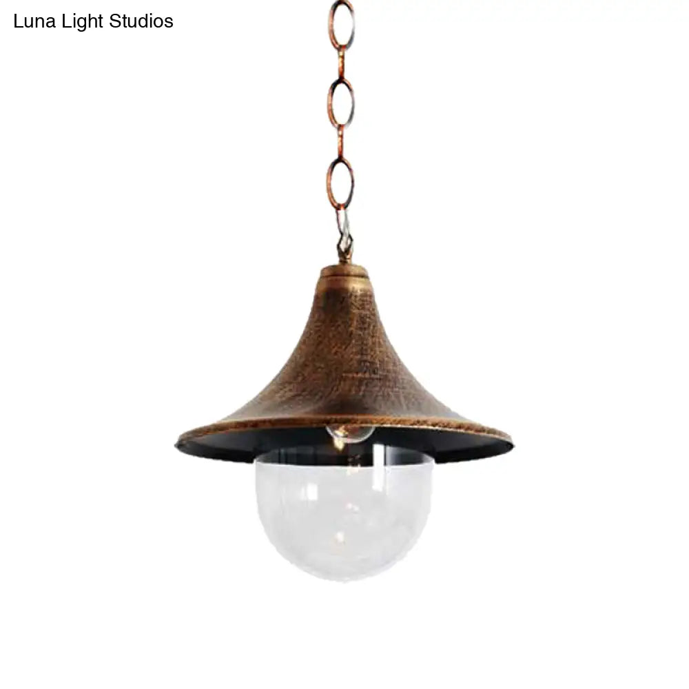 Rust/Black Antique Flared Pendant Light With Clear Glass Shade For Outdoor - 1 Bulb Hanging Lamp