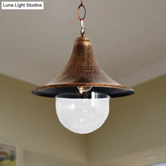 Outdoor Antique Flared Pendant Light With Clear Glass Shade - Rust/Black Finish 1 Bulb Hanging Lamp