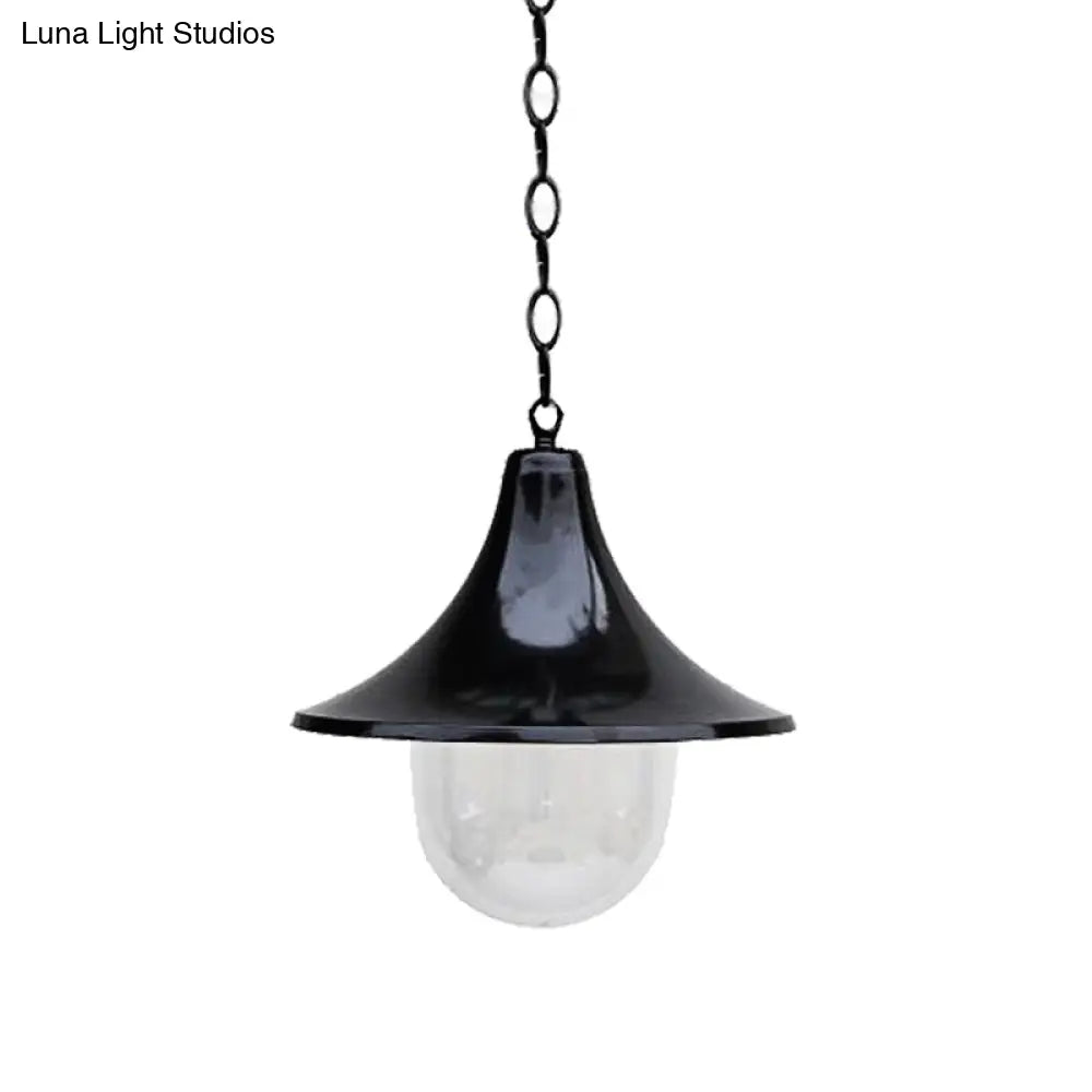 Rust/Black Antique Flared Pendant Light With Clear Glass Shade For Outdoor - 1 Bulb Hanging Lamp