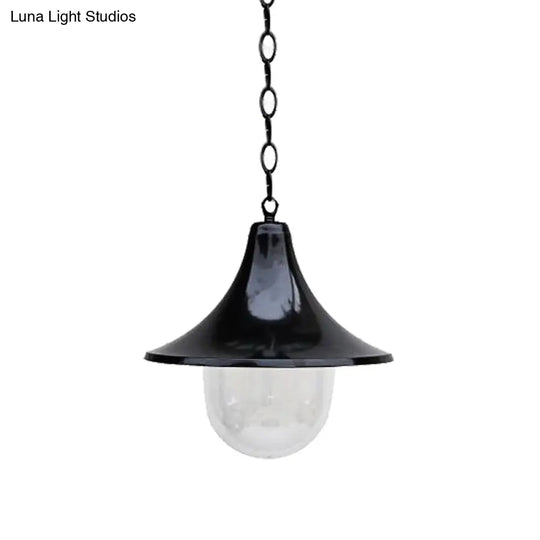 Rust/Black Antique Flared Pendant Light With Clear Glass Shade For Outdoor - 1 Bulb Hanging Lamp