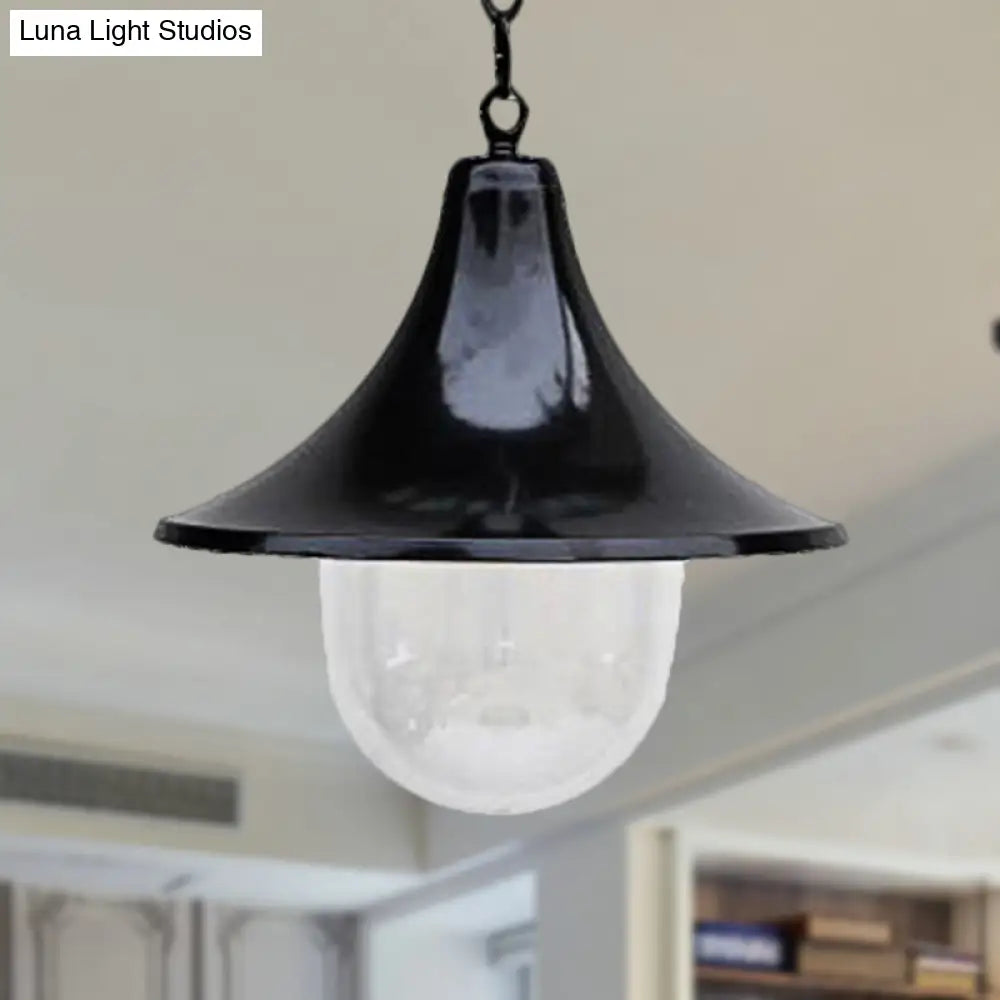 Outdoor Antique Flared Pendant Light With Clear Glass Shade - Rust/Black Finish 1 Bulb Hanging Lamp