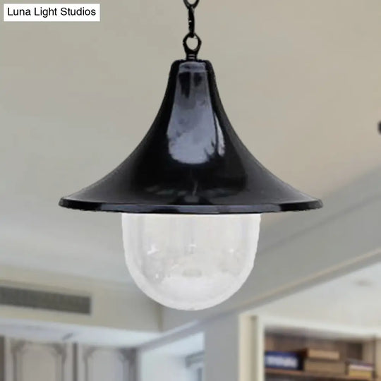 Outdoor Antique Flared Pendant Light With Clear Glass Shade - Rust/Black Finish 1 Bulb Hanging Lamp